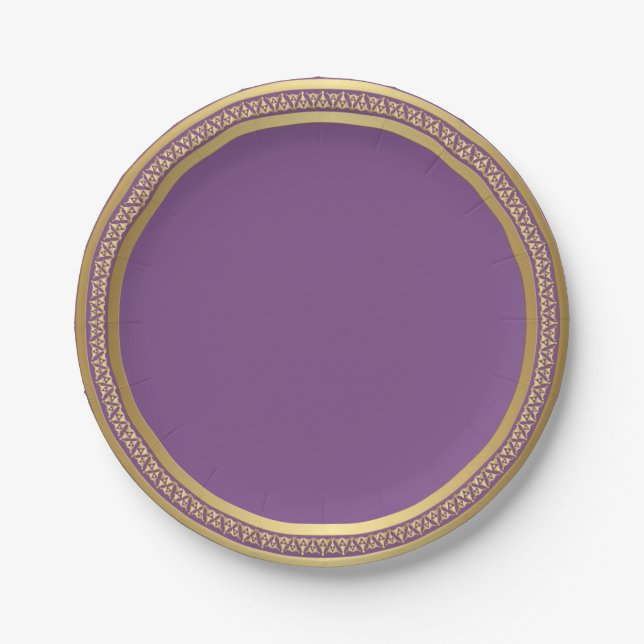 Gold Eternal Band Paper Plates-Purple 7" Paper Plate (Front)
