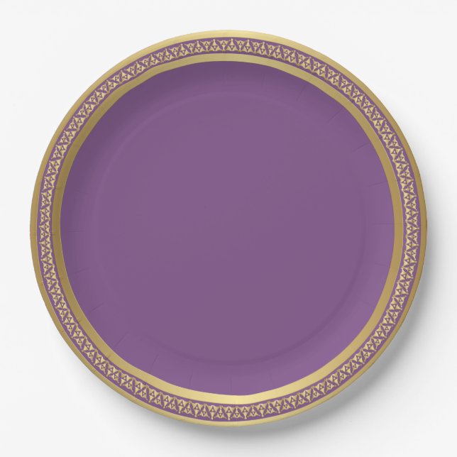 Gold Eternal Band Paper Plates-Purple 9" Paper Plate (Front)