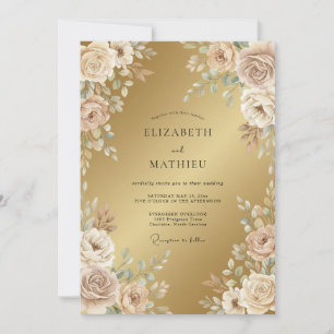 Gold Ethereal Floral Wedding Invitation