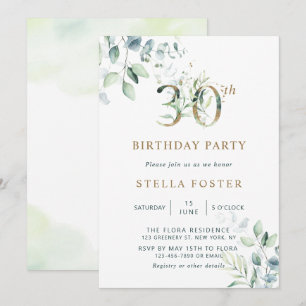 Gold Eucalyptus Botanical 30th Birthday Party Invitation