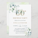 Gold Eucalyptus Botanical 60th Birthday Party Invitation<br><div class="desc">This 60th birthday party invitation features painted watercolor eucalyptus and green leaves with botanical gold numbers.</div>