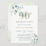 Gold Eucalyptus Botanical 90th Birthday Party Invitation<br><div class="desc">This 90th birthday party invitation features painted watercolor eucalyptus and green leaves with botanical gold numbers.</div>