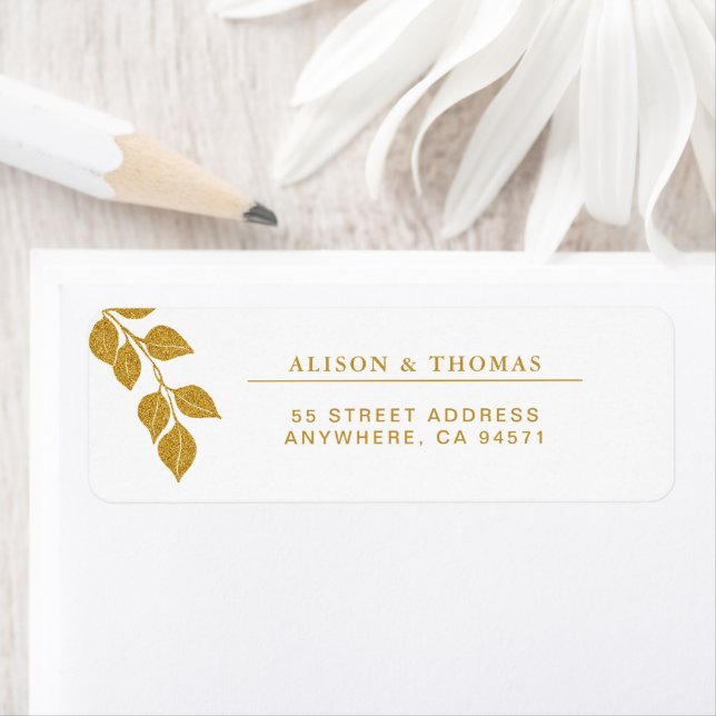 Gold Eucalyptus Branch Wedding Return Address (Insitu)