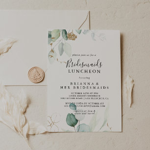  Gold Eucalyptus Bridesmaids Luncheon Shower  Invitation