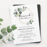 Gold Eucalyptus Brunch and Bubbly Bridal Shower Invitation<br><div class="desc">Elegant watercolor eucalyptus gold circles framing "brunch and bubbly" in script and classic typography bridal shower invitation simple chic and beautiful that your guest will love receiving. On the back of the invitation is solid pine green.</div>