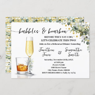 Gold Eucalyptus Bubbles & Bourbon Couples Shower Invitation