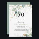 Gold Eucalyptus Calligraphy 50th Birthday Party   Invitation<br><div class="desc">This gold eucalyptus calligraphy 50th birthday party invitation is perfect for a rustic birthday party. This artistic design features hand-drawn watercolor gold and green foliage,  inspiring natural beauty.</div>