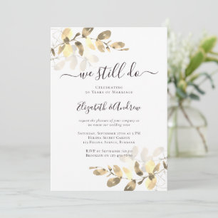 Gold Eucalyptus Calligraphy Golden Wedding Invitation