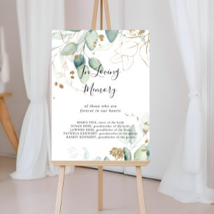 Gold Eucalyptus Calligraphy In Loving Memory Sign