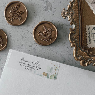 Gold Eucalyptus Calligraphy Return Address Label