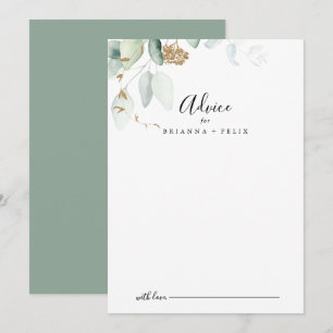 Gold Eucalyptus Calligraphy Wedding Advice Card
