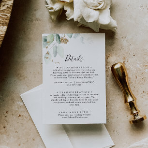 Gold Eucalyptus Calligraphy Wedding Details Enclosure Card
