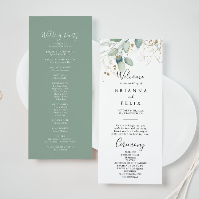 Gold Eucalyptus Calligraphy Wedding  Programme (Creator Uploaded)