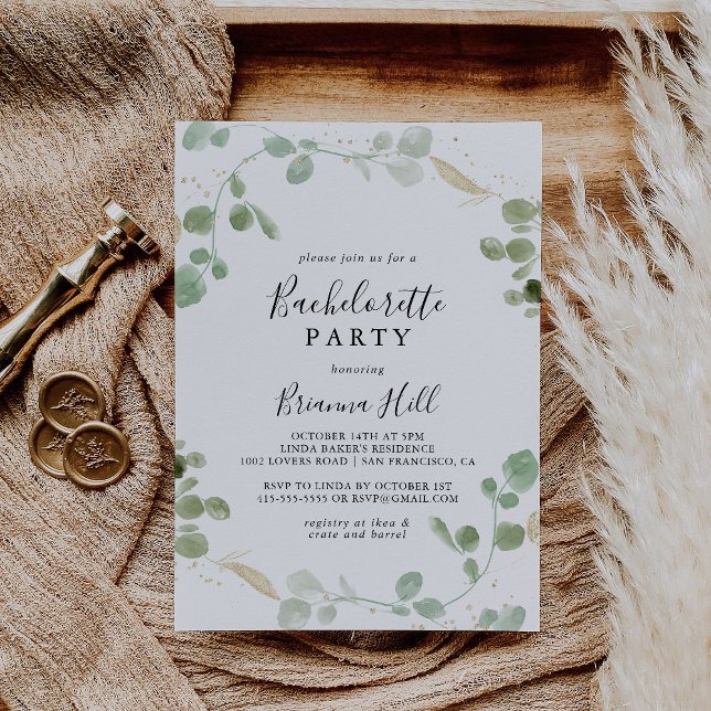 Gold Eucalyptus Foliage Bachelorette Party  Invitation (Creator Uploaded)