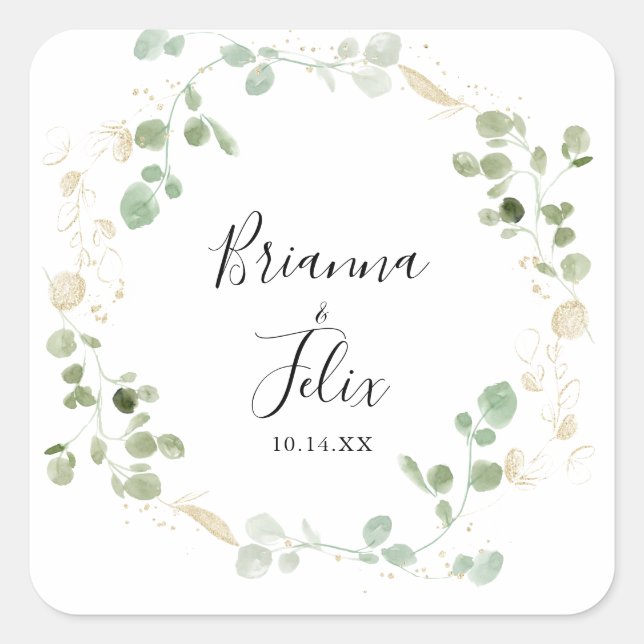 Gold Eucalyptus Foliage Wedding Envelope Seals (Front)