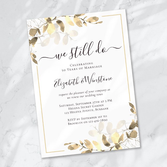 Gold Eucalyptus Golden Wedding Vow Renewal Invitation (Creator Uploaded)