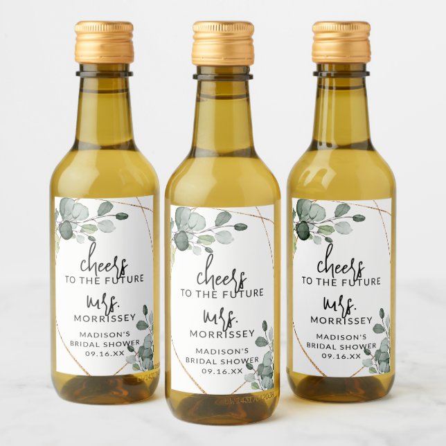 Gold Eucalyptus Greenery Bridal Shower Favour Wine Label (Bottles)