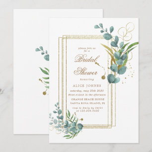 Gold Eucalyptus Greenery Bridal Shower Invitation