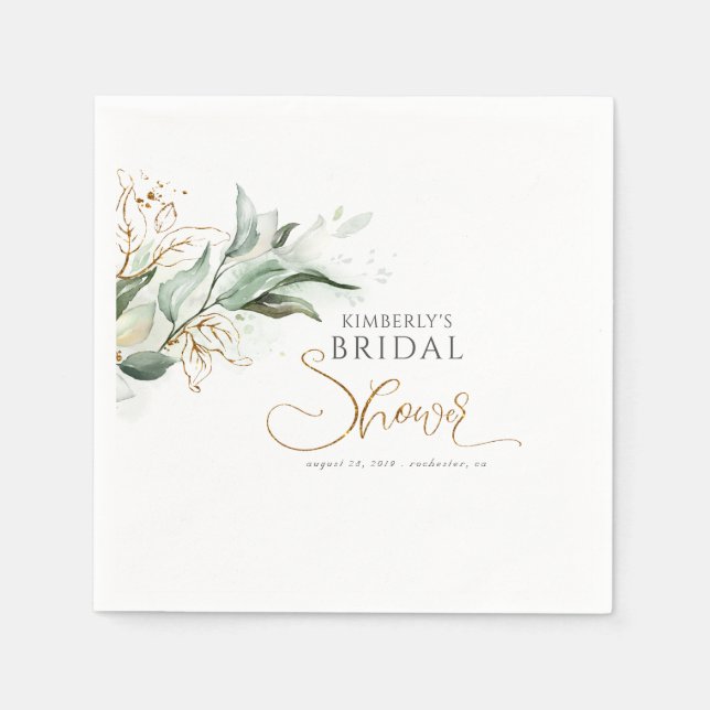 Gold Eucalyptus Greenery Bridal Shower Napkin (Front)