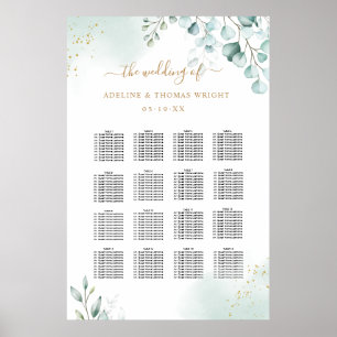 Gold Eucalyptus Greenery Leaves Wedding Seating Poster