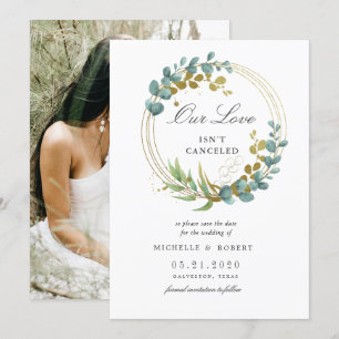 gold eucalyptus greenery Photo Save The Date  Invitation