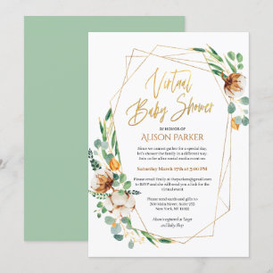 Gold Eucalyptus Greenery Virtual Baby Shower Invitation