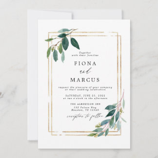 Gold Eucalyptus Leaf Wedding Invitation
