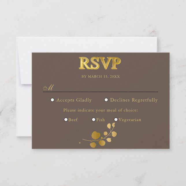 Gold Eucalyptus Meal Choice RSVP Card (Front)