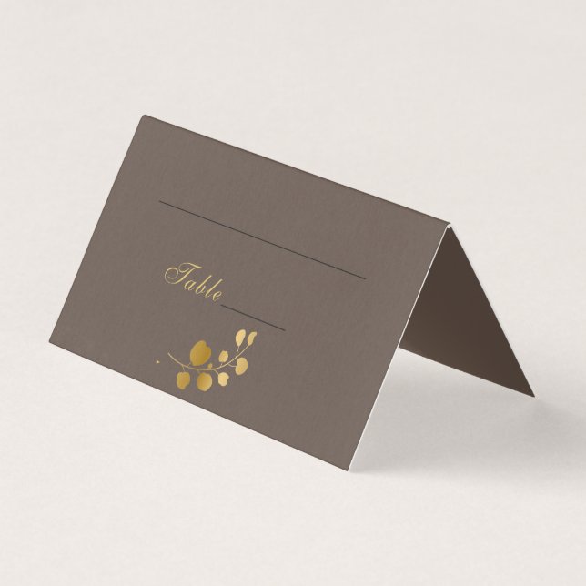 Gold Eucalyptus Table Number and Name Place Cards (Front)
