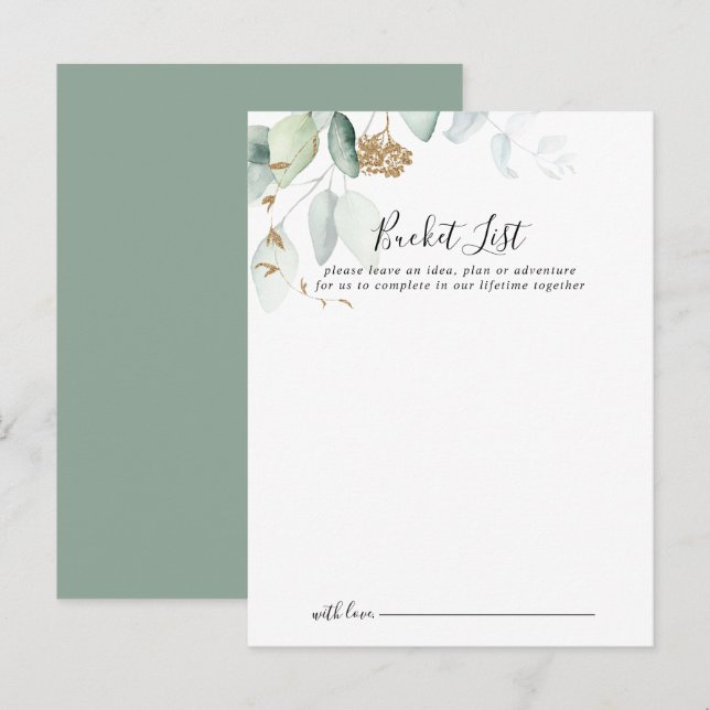 Gold Eucalyptus Wedding Bucket List Cards (Front/Back)