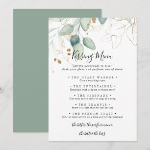 Gold Eucalyptus Wedding Kissing Menu Game Card