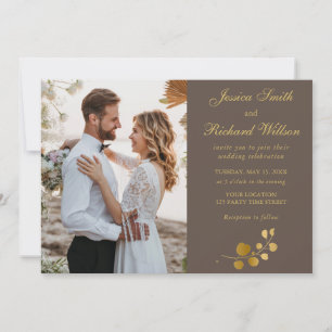 Gold Eucalyptus Wedding PHOTO Invitation