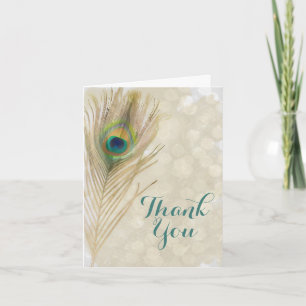 Gold Exotic Peacock Feather Glam Elegant Thank You Card