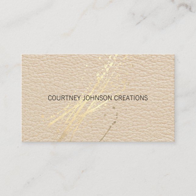 Gold Expressive Splatter | Leather Texture Business Card (Front)