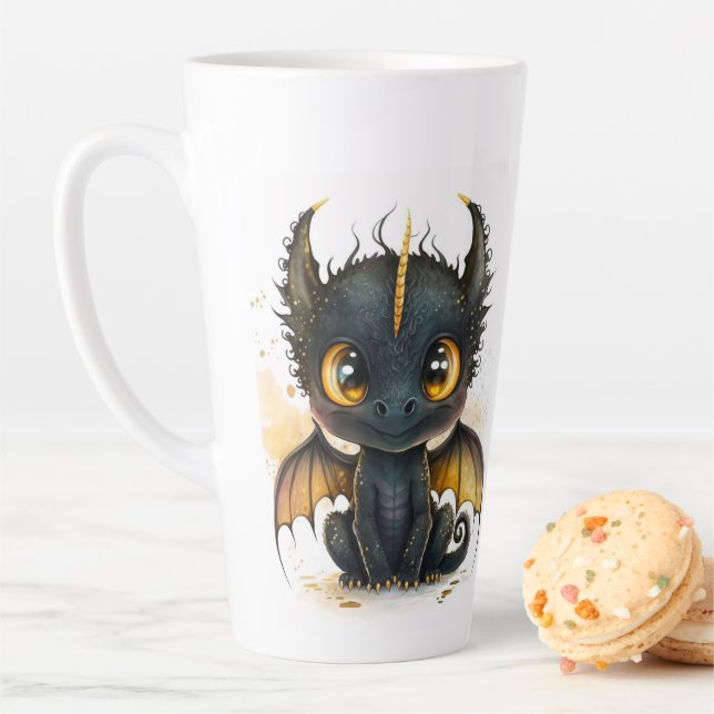 Gold Eye Black Baby Dragon Latte Mug (In Situ)