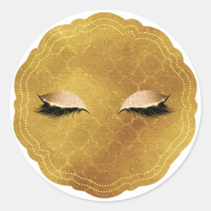 Gold Eye Makeup Eyelashes Lashes Beauty Party Classic Round Sticker