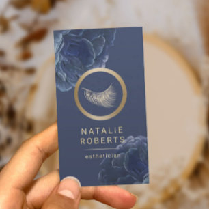Gold Eyelash Blue Floral Makeup Artist Business Card