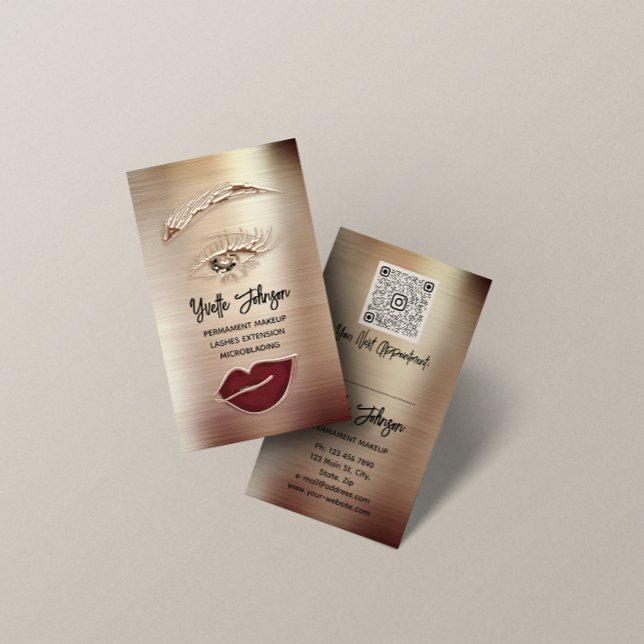 Gold Eyelash Brow Makeup Logo QR Code Lip Rose Business Card (Creator Uploaded)