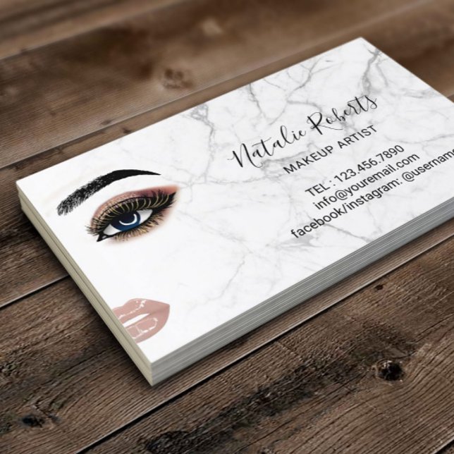 Gold Eyelash Makeup Artist Marble Beauty Salon Business Card (Creator Uploaded)