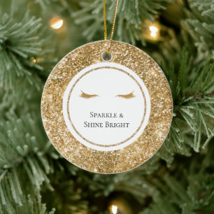 Gold Eyelashes girly glam glitter  Ceramic Tree Decoration
