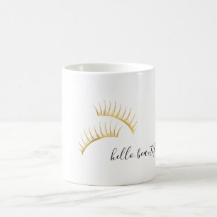 Gold Eyelashes Hello Beautiful Coffee Mug