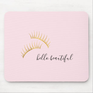 Gold Eyelashes Hello Beautiful Mouse Mat
