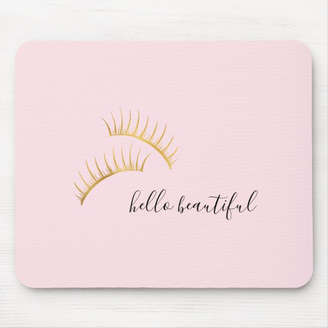 Gold Eyelashes Hello Beautiful Mouse Mat (Front)