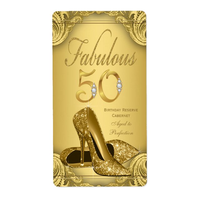 Gold Fabulous 50 Wine Bottle Labels (Front)