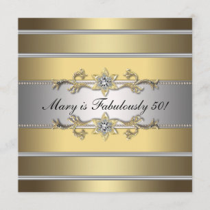 Gold Fabulous 50 Womans 50th Birthday Party Invitation
