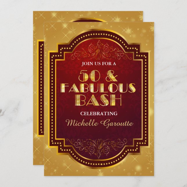 Gold Fabulous 50th Birthday Party Invitations (Front/Back)