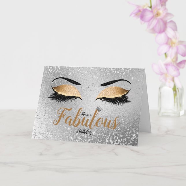 Gold Fabulous Glitter Eyes Standard Birthday Card (Orchid)