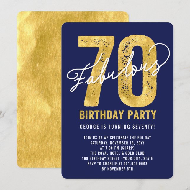 Gold Fabulous Seventy 70th Birthday Party Invite (Front/Back)