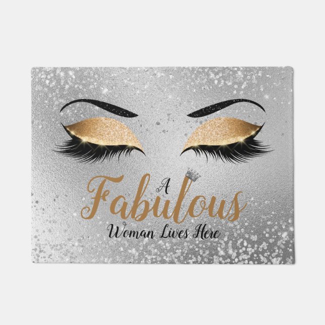 Gold Fabulous Women Glitter Eyes Doormat (Front)
