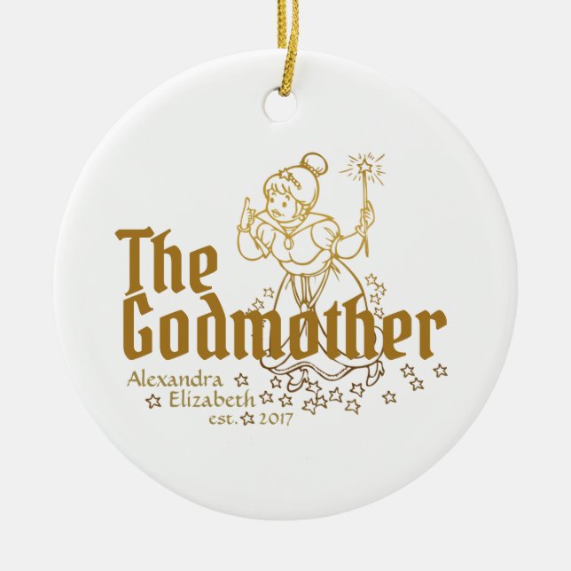 Gold Fairy Customisable The Godmother Ceramic Tree Decoration (Front)